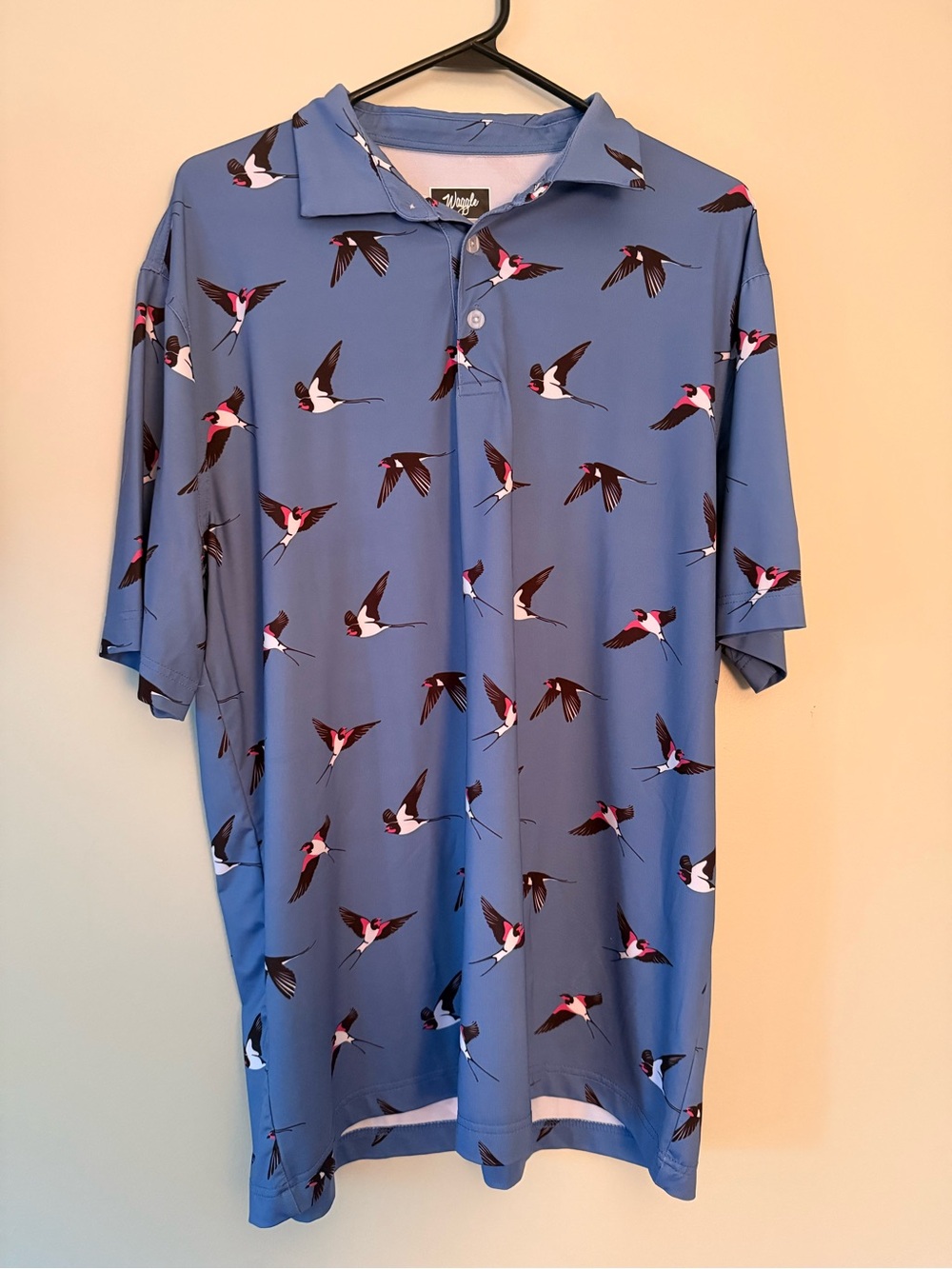 Blue Short-Sleeve Polo with Swallow Print